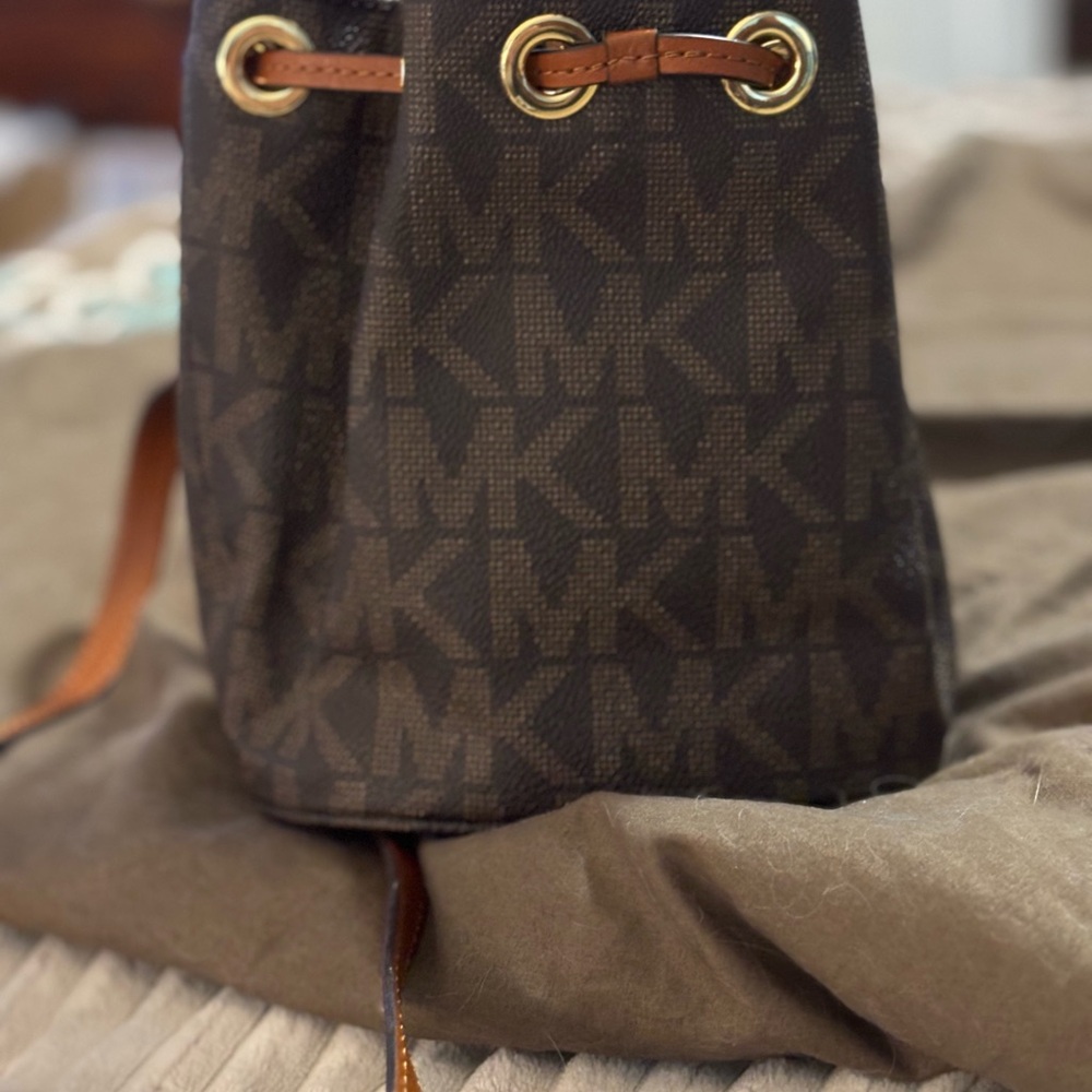 Michael Kors Monogram Brown Drawstring Backpack - image 1